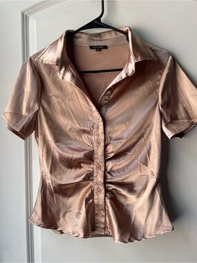 Papermoon Rose Gold Satin Ruched Button-Front Blouse
